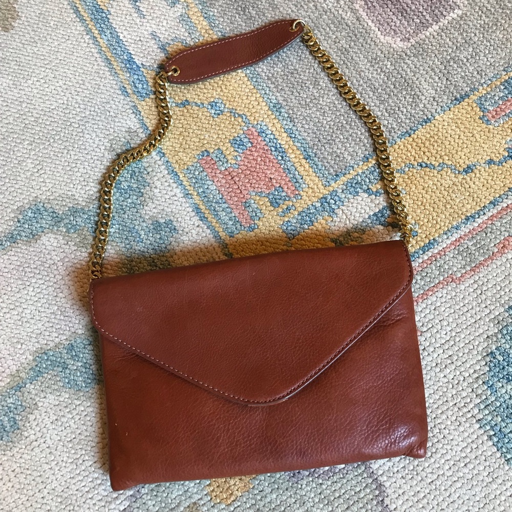 J. Crew Brown Leather Envelope Clutch With Strap - Picture 3 of 6
